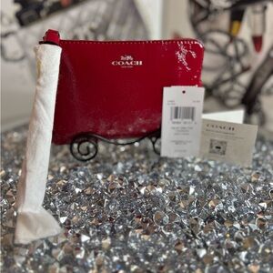 Coach Small Corner Zip Wristlet in red Patent Leather